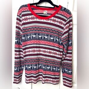 TULTEX Long Sleeve Tee T-Shirt Thermal Layering Top Blouse Red Snowflake Tree